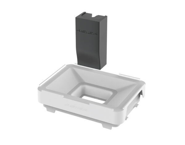 Asiga Max Crown Kit components displayed, including build tray, small platform, and accessories for dental crown printing